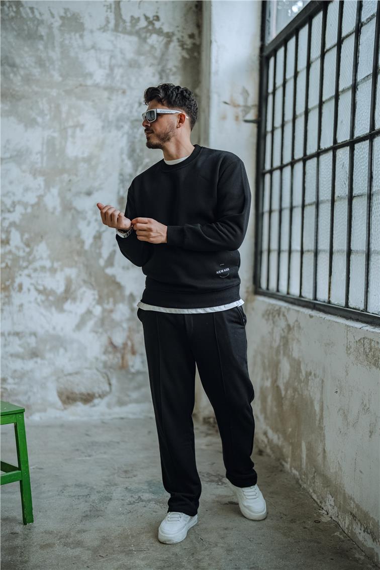 NEW AGE Baskılı Oversize Sweatshirt Siyah