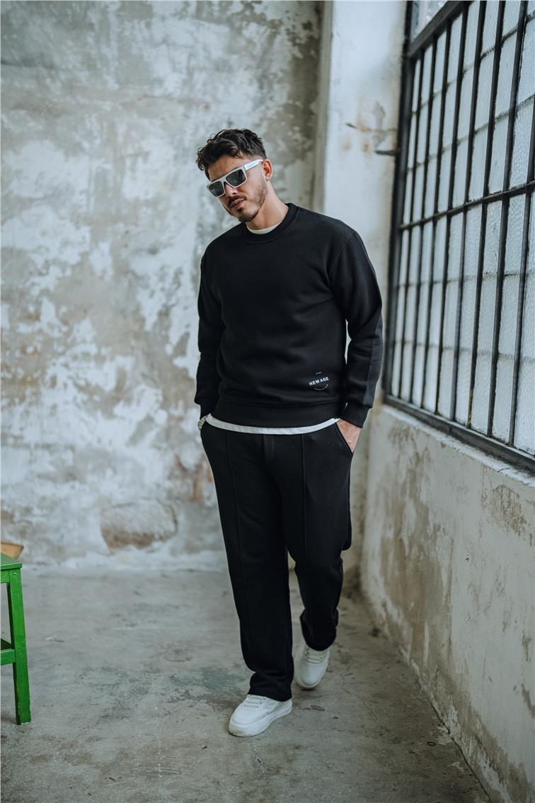 NEW AGE Baskılı Oversize Sweatshirt Siyah