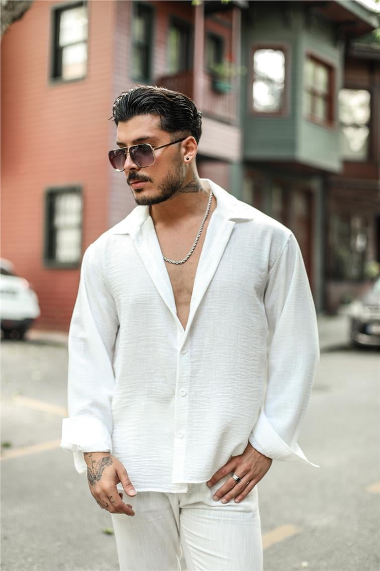 Non Iron Oversize Gömlek Beyaz