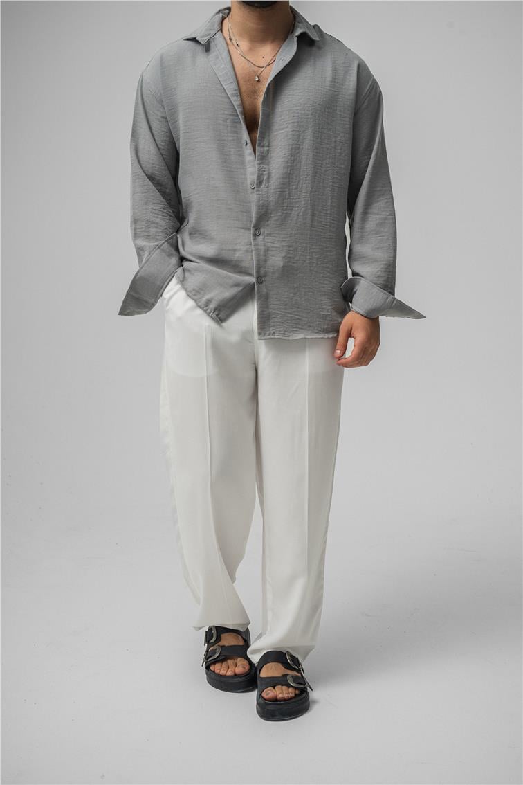 Non Iron Oversize Gömlek Gri