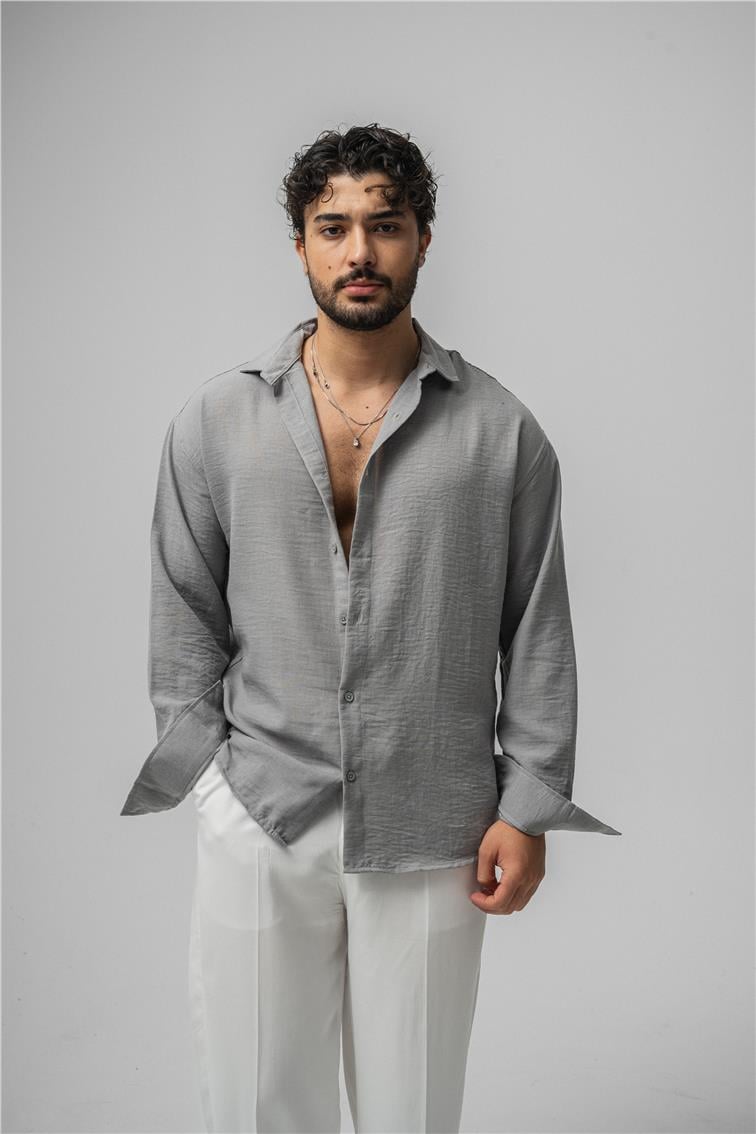 Non Iron Oversize Gömlek Gri