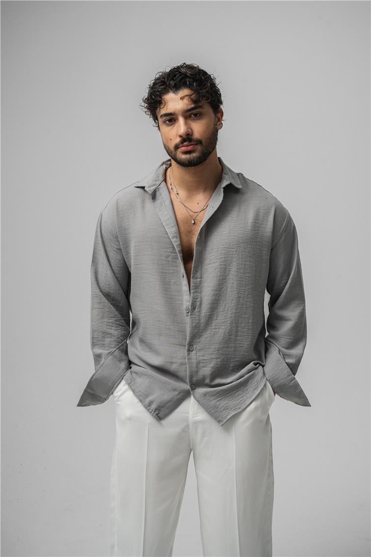 Non Iron Oversize Gömlek Gri