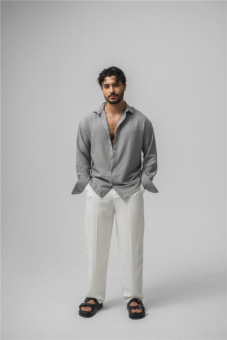 Non Iron Oversize Gömlek Gri