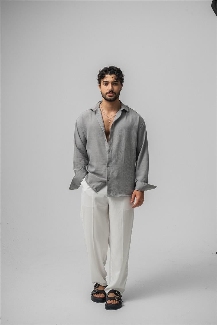 Non Iron Oversize Gömlek Gri