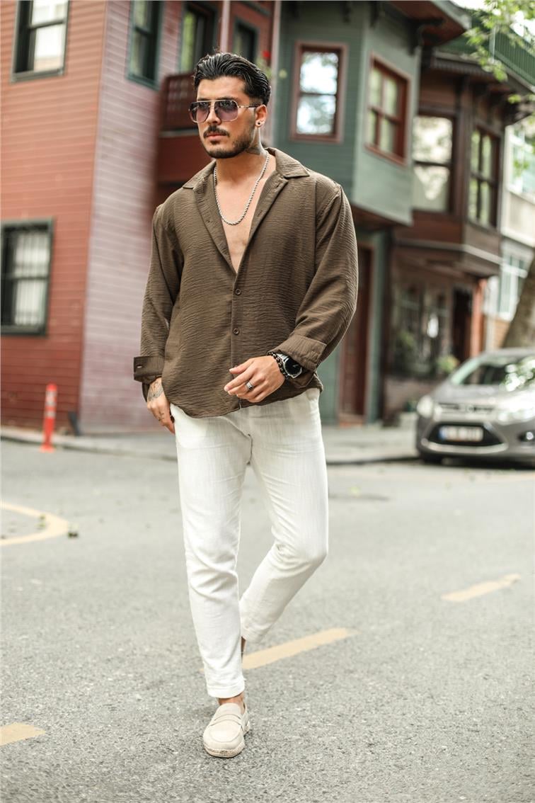 Non Iron Oversize Gömlek Kahve