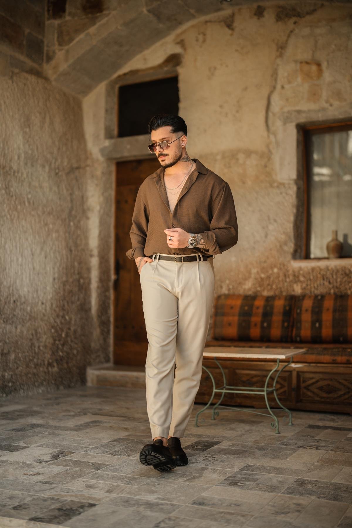 Non Iron Oversize Gömlek Kahve