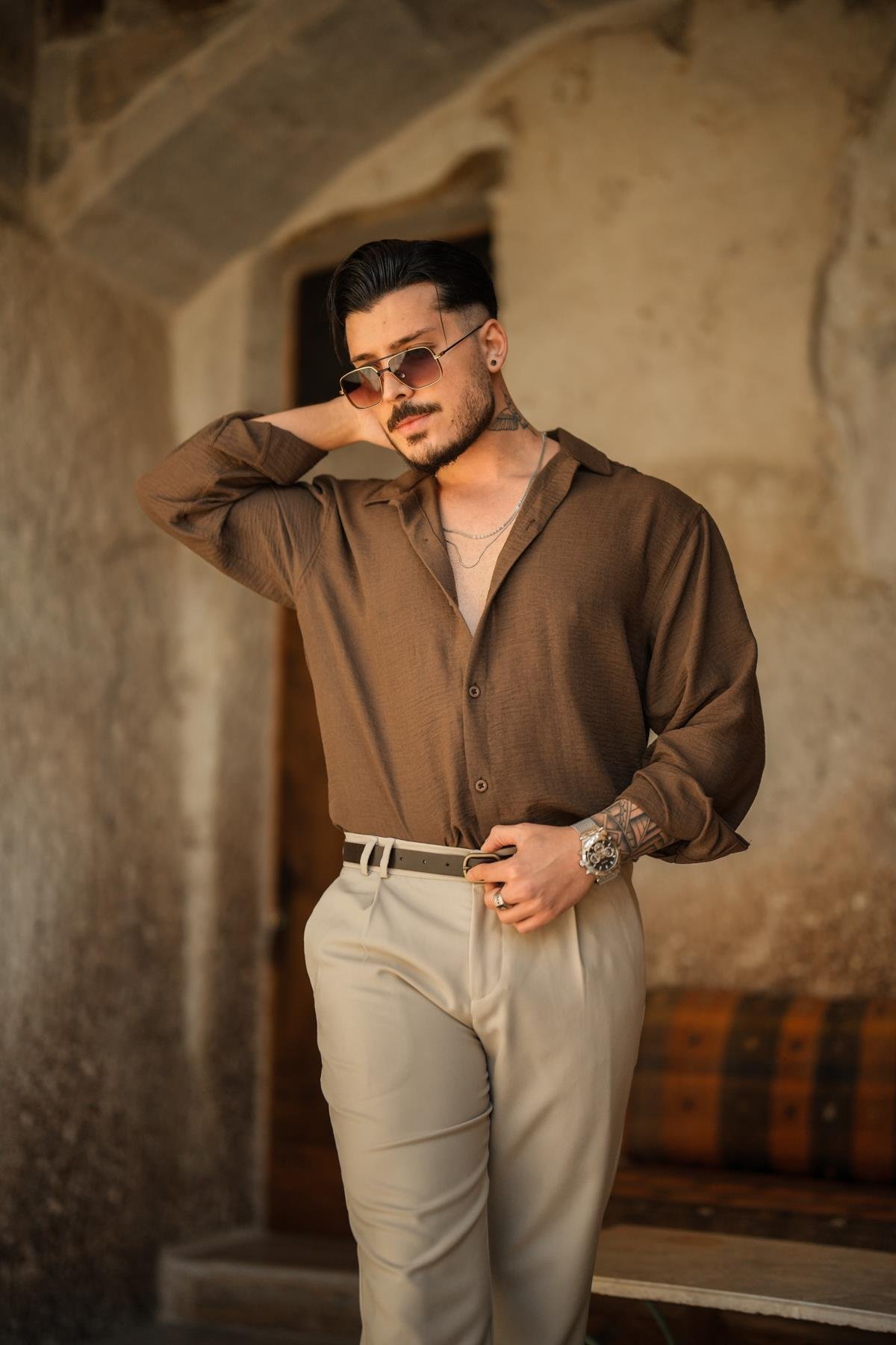 Non Iron Oversize Gömlek Kahve