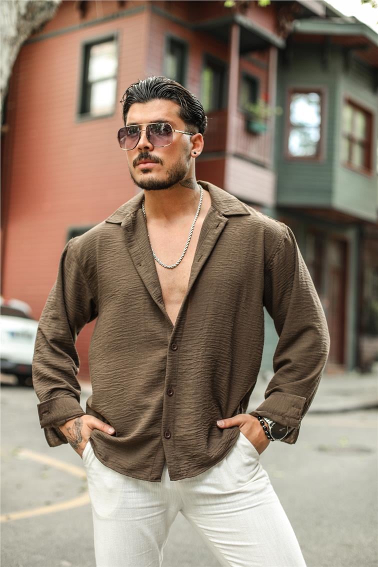 Non Iron Oversize Gömlek Kahve