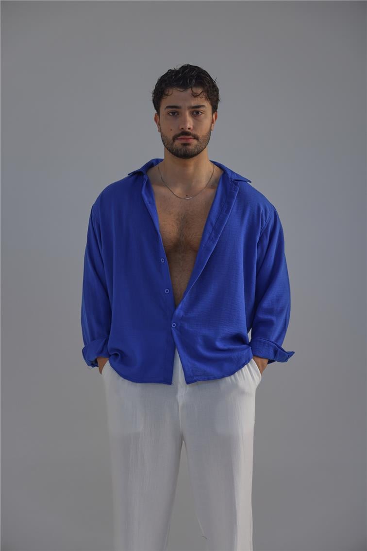 Non Iron Oversize Gömlek Koyu Mavi