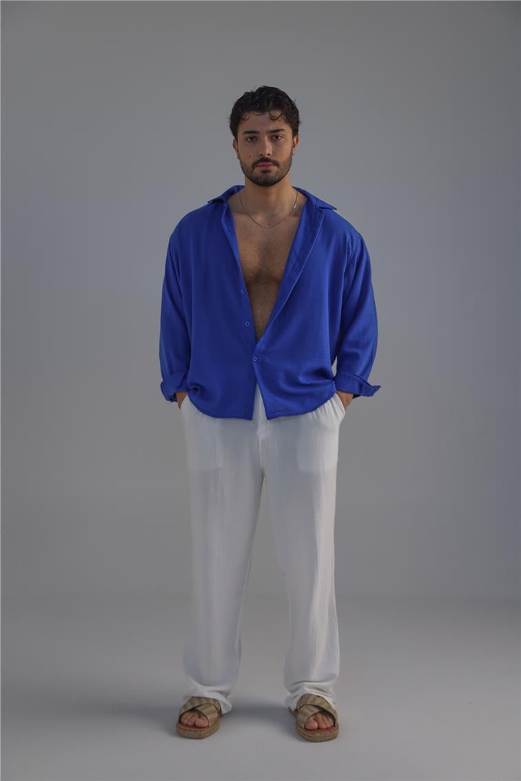 Non Iron Oversize Gömlek Koyu Mavi