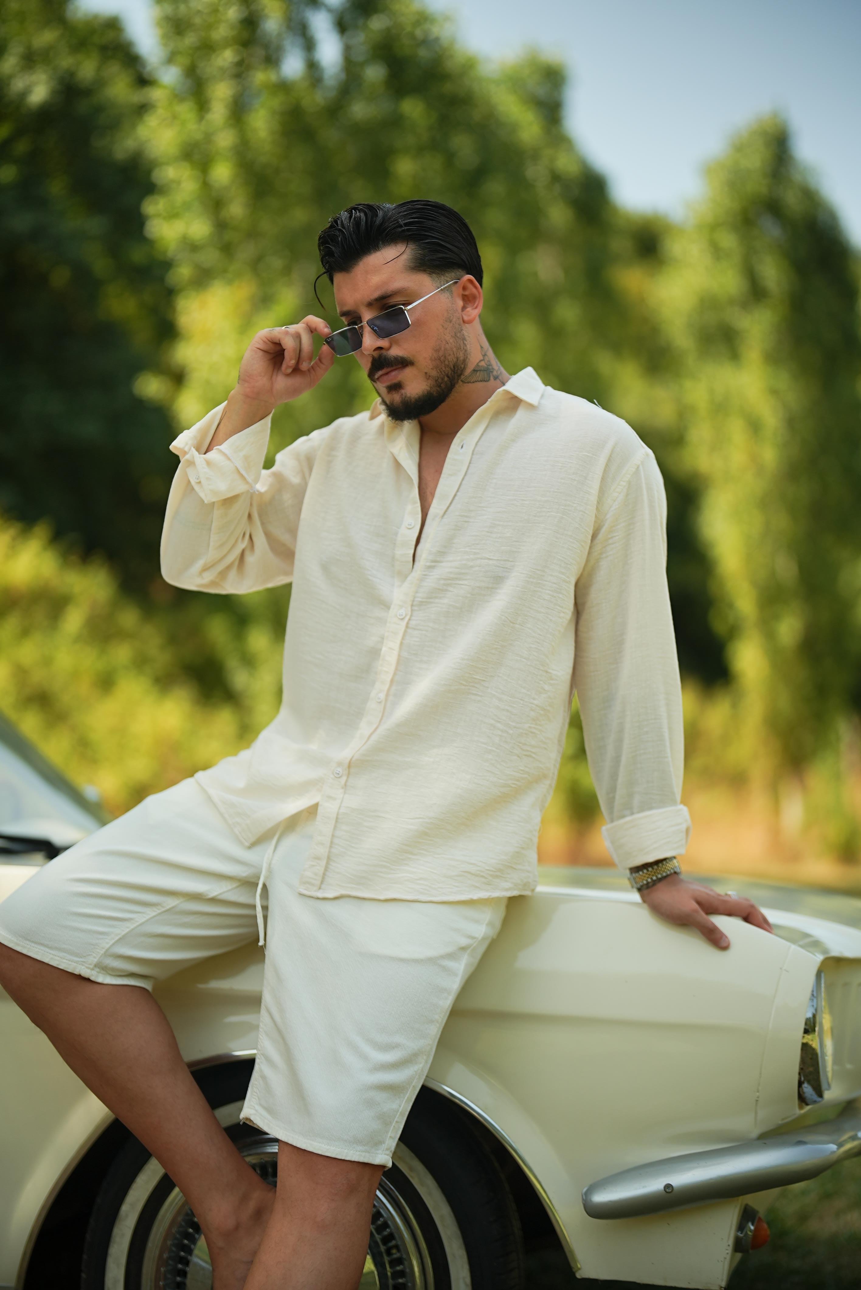 Non İron Oversize Gömlek Krem