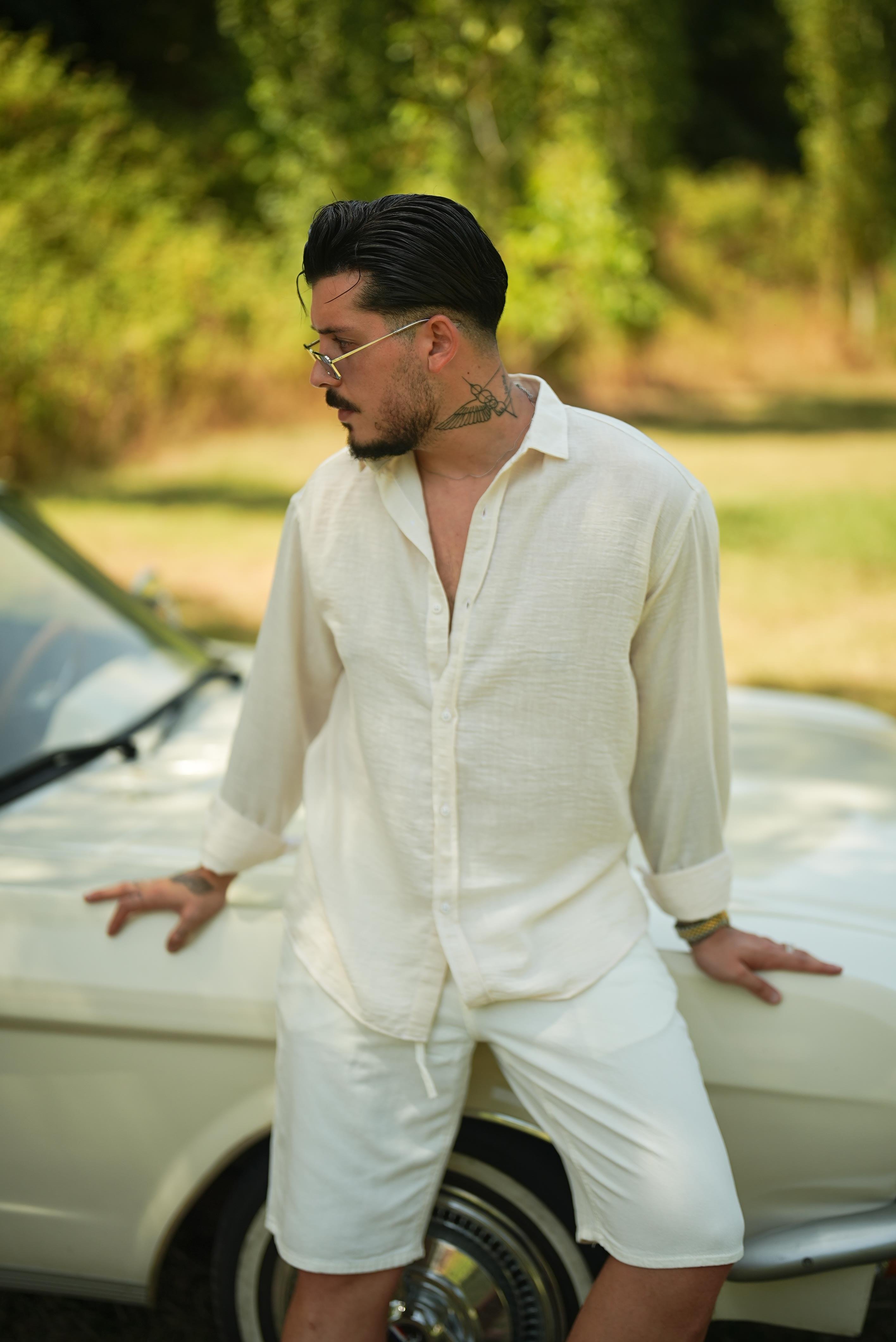 Non İron Oversize Gömlek Krem