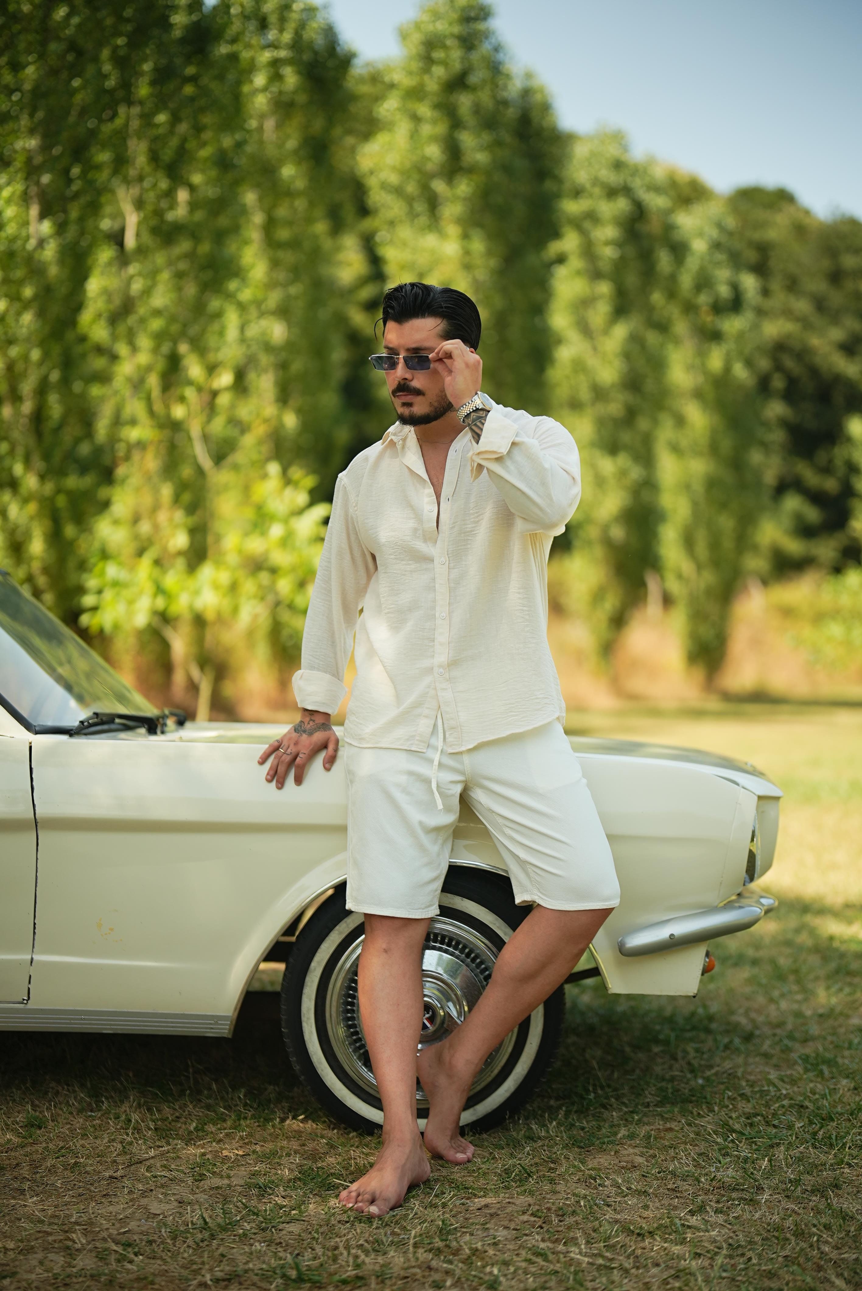 Non İron Oversize Gömlek Krem