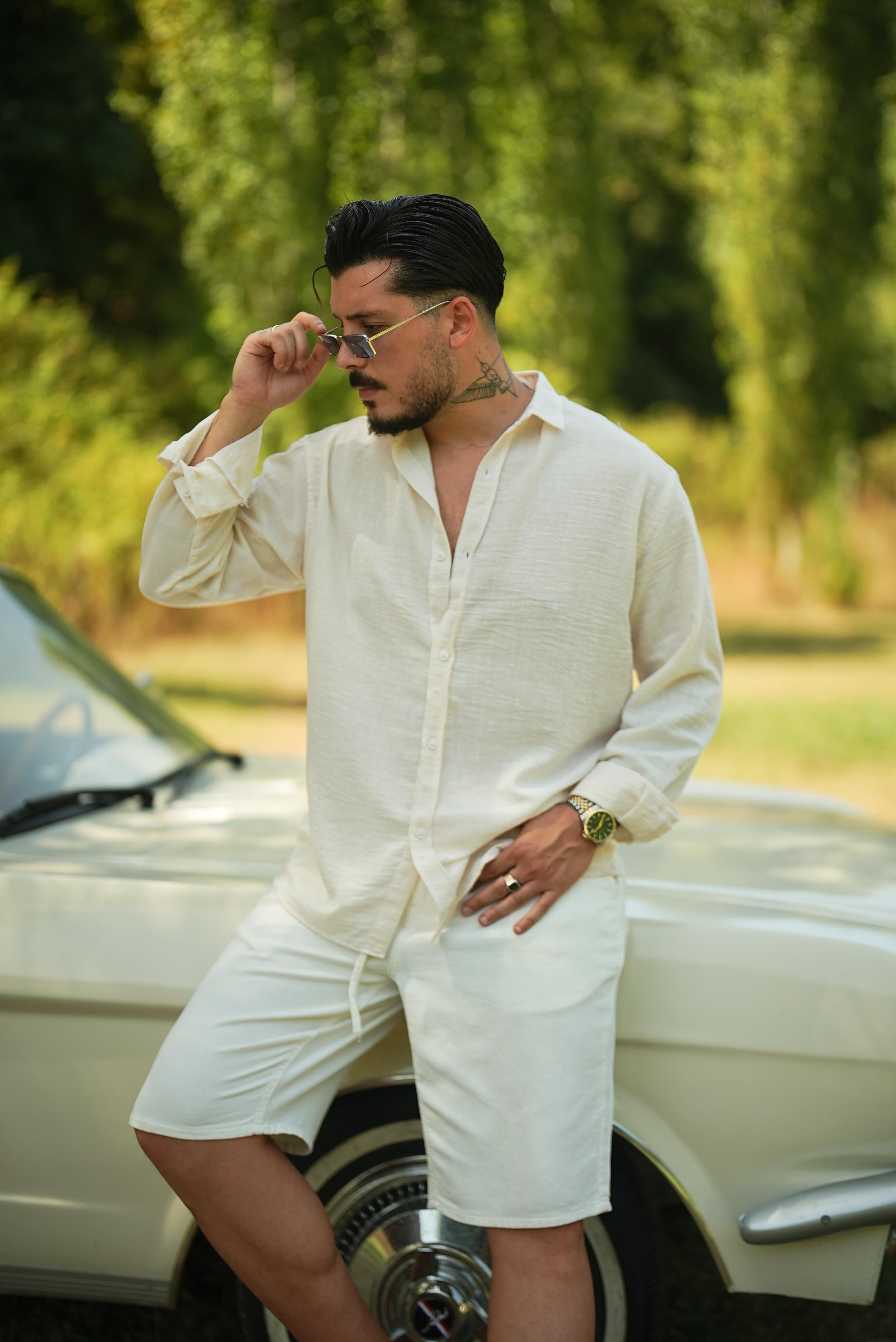 Non İron Oversize Gömlek Krem