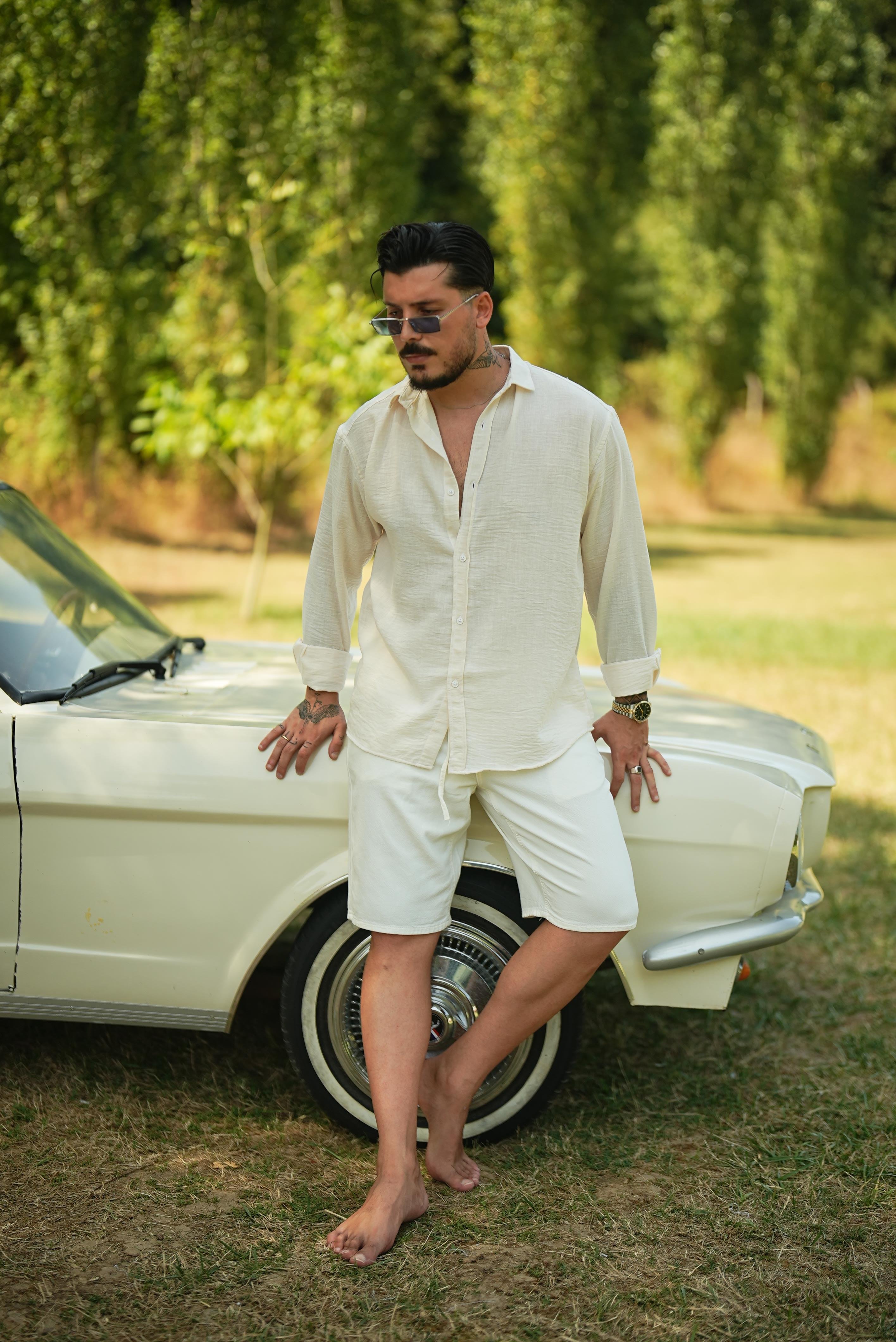 Non İron Oversize Gömlek Krem