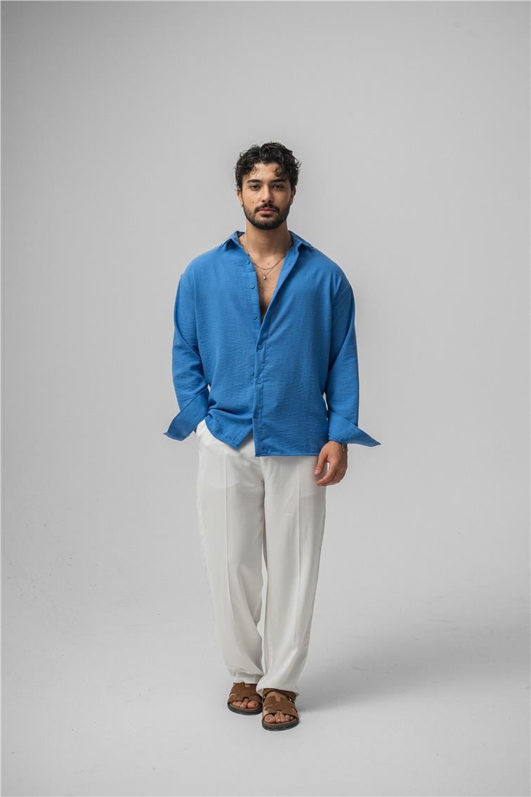 Non Iron Oversize Gömlek Mavi