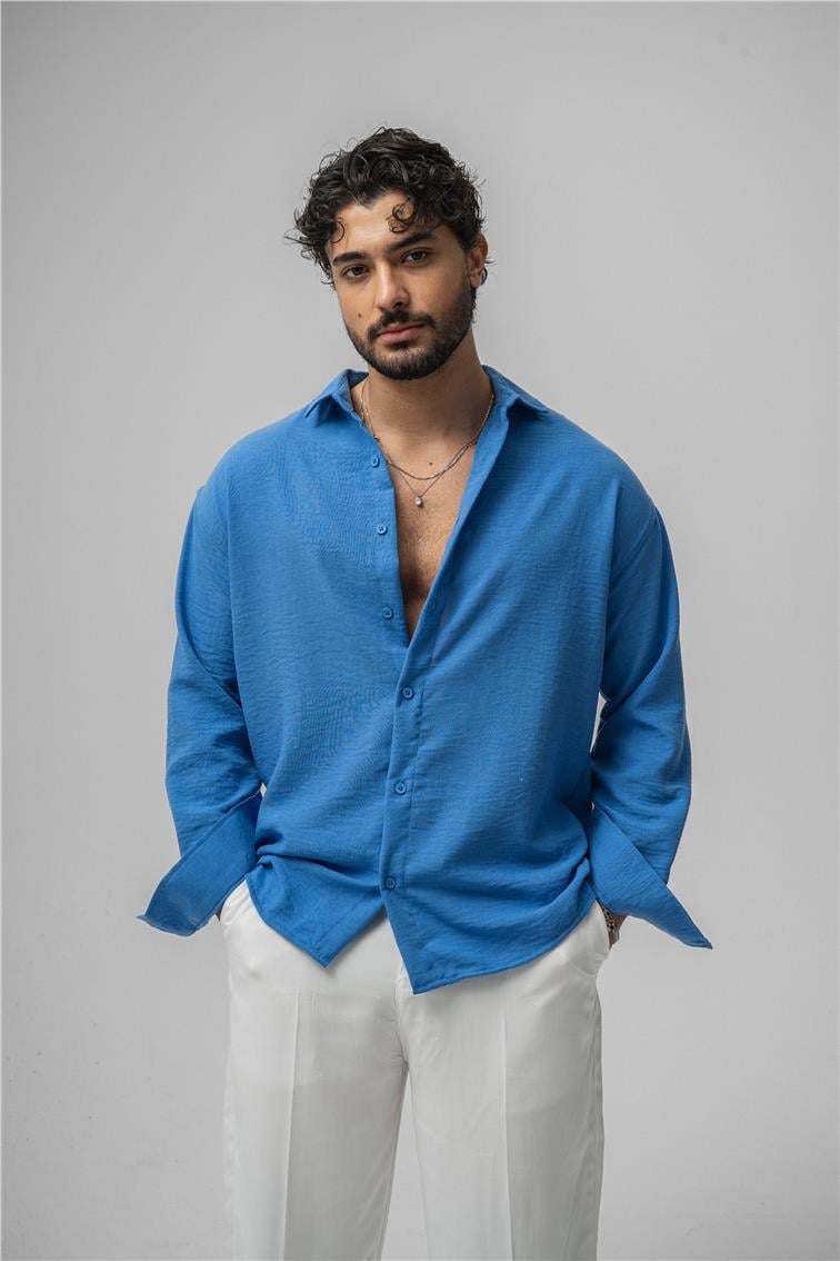 Non Iron Oversize Gömlek Mavi
