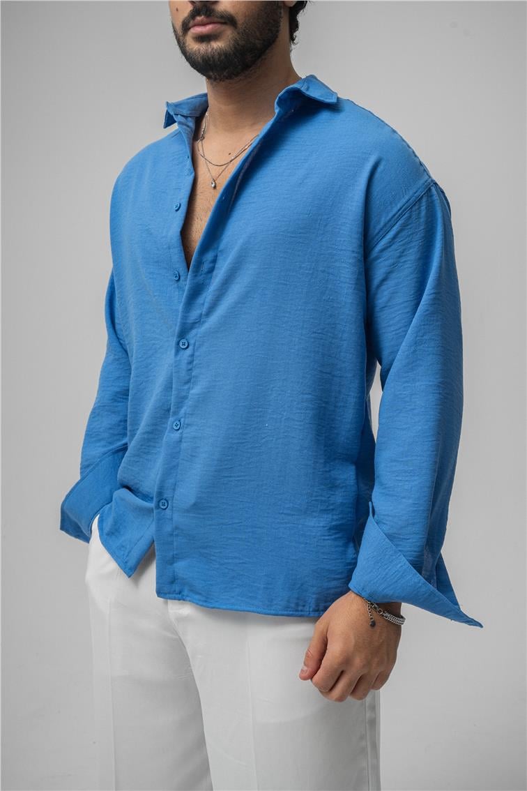 Non Iron Oversize Gömlek Mavi