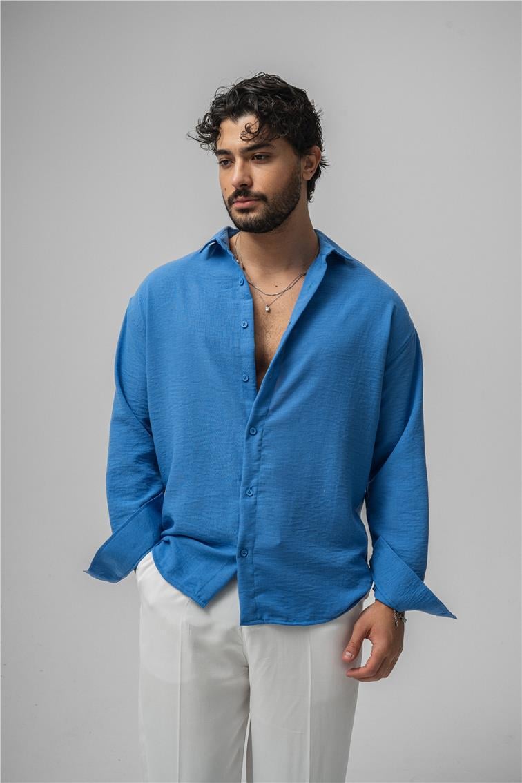 Non Iron Oversize Gömlek Mavi