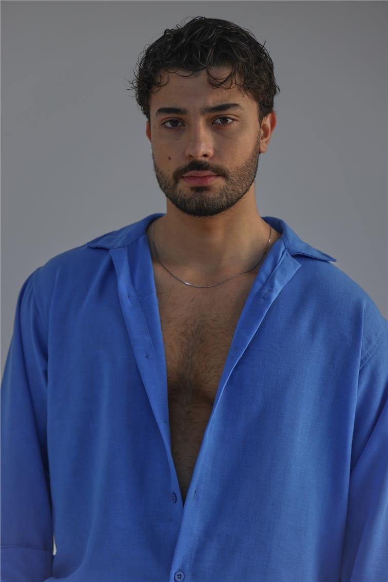 Non Iron Oversize Gömlek Mavi