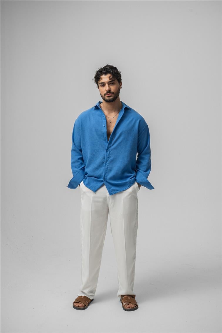 Non Iron Oversize Gömlek Mavi