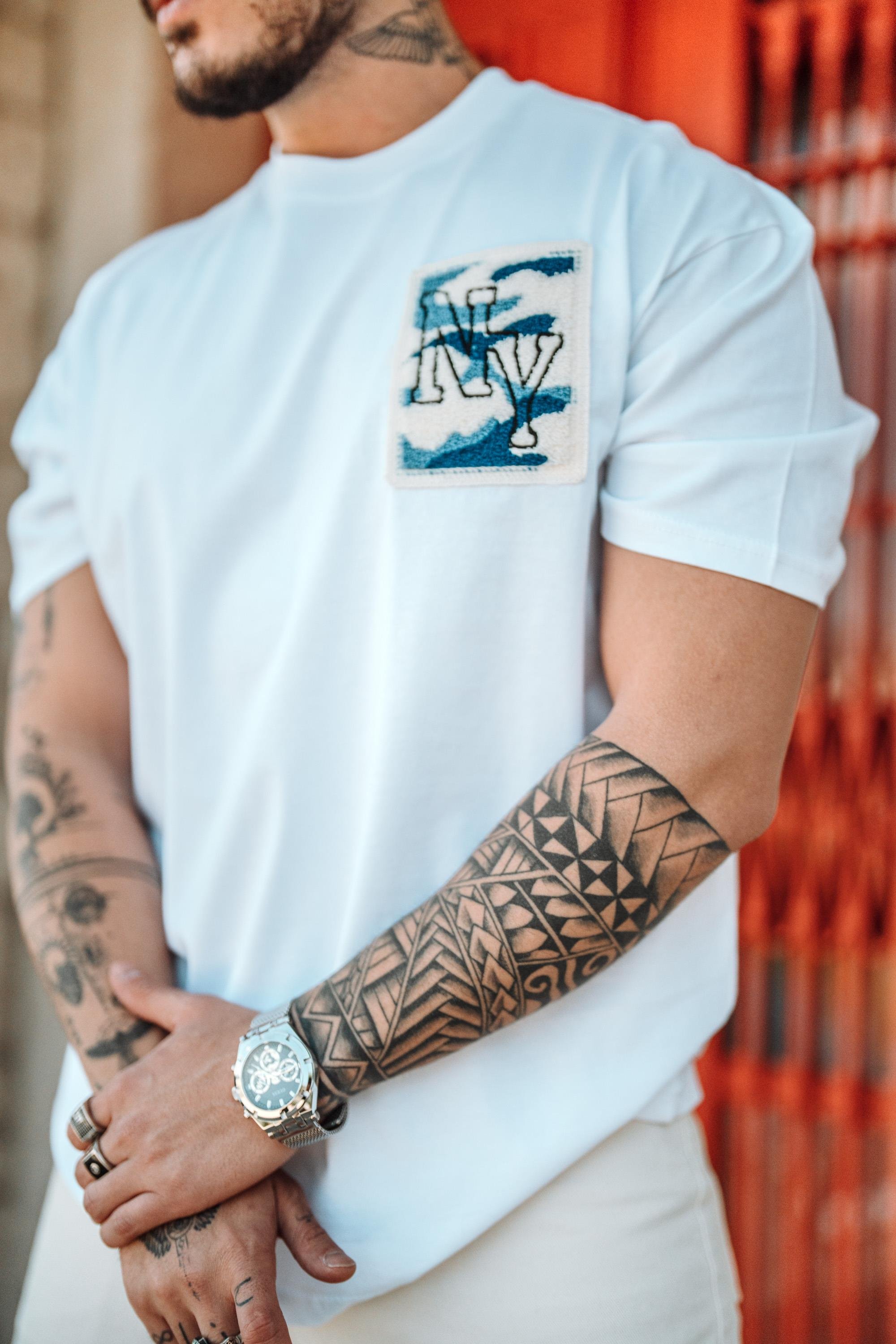 NY Nakışlı Oversize T-Shirt Beyaz