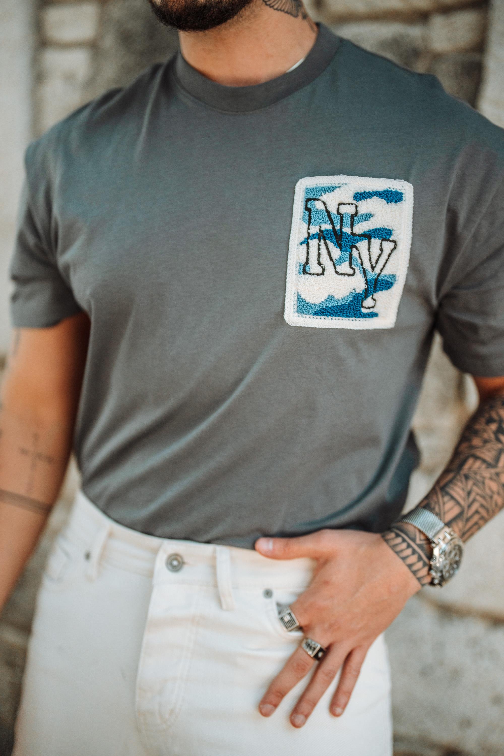 NY Nakışlı Oversize T-Shirt Kurşun