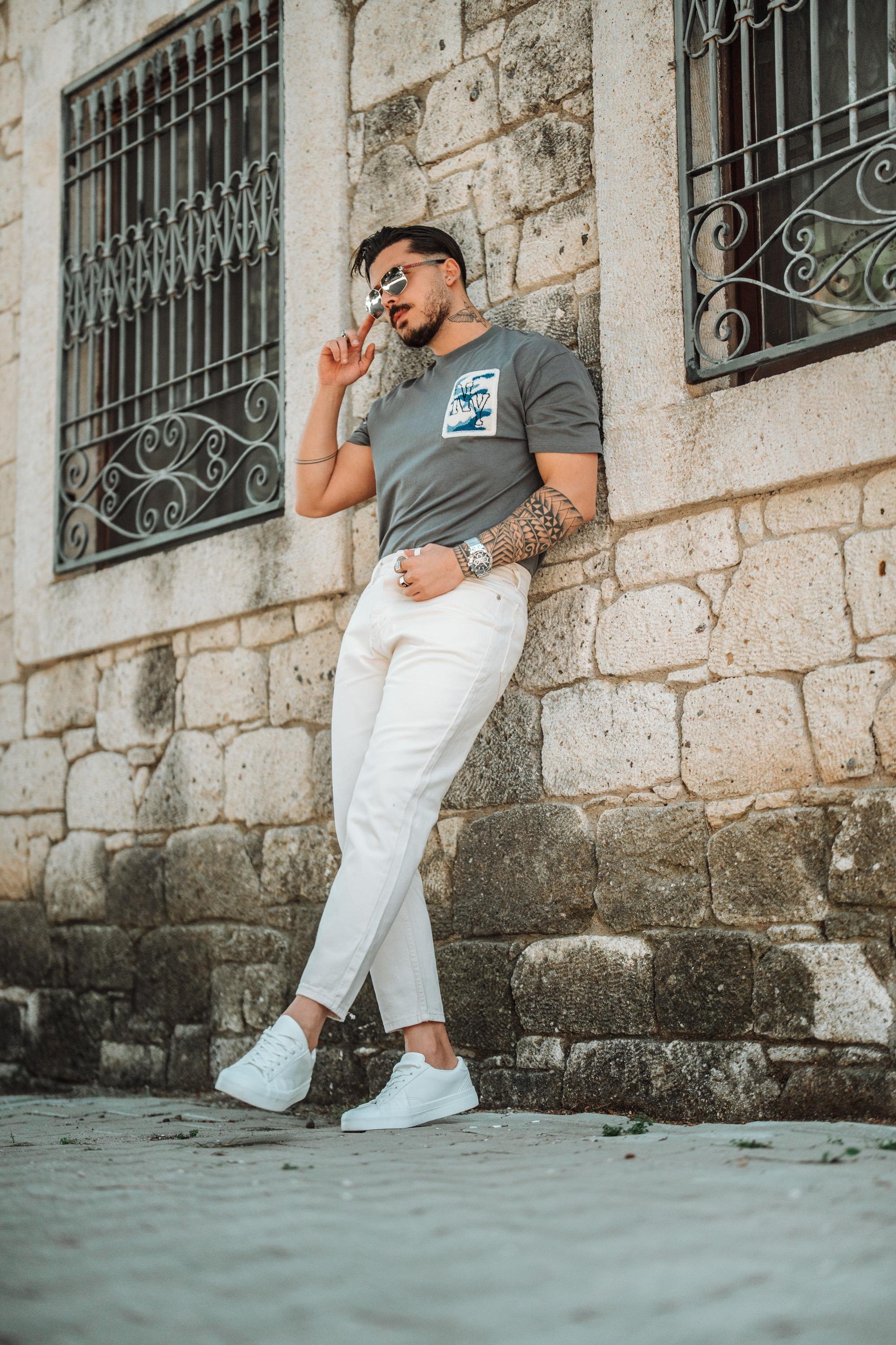 NY Nakışlı Oversize T-Shirt Kurşun