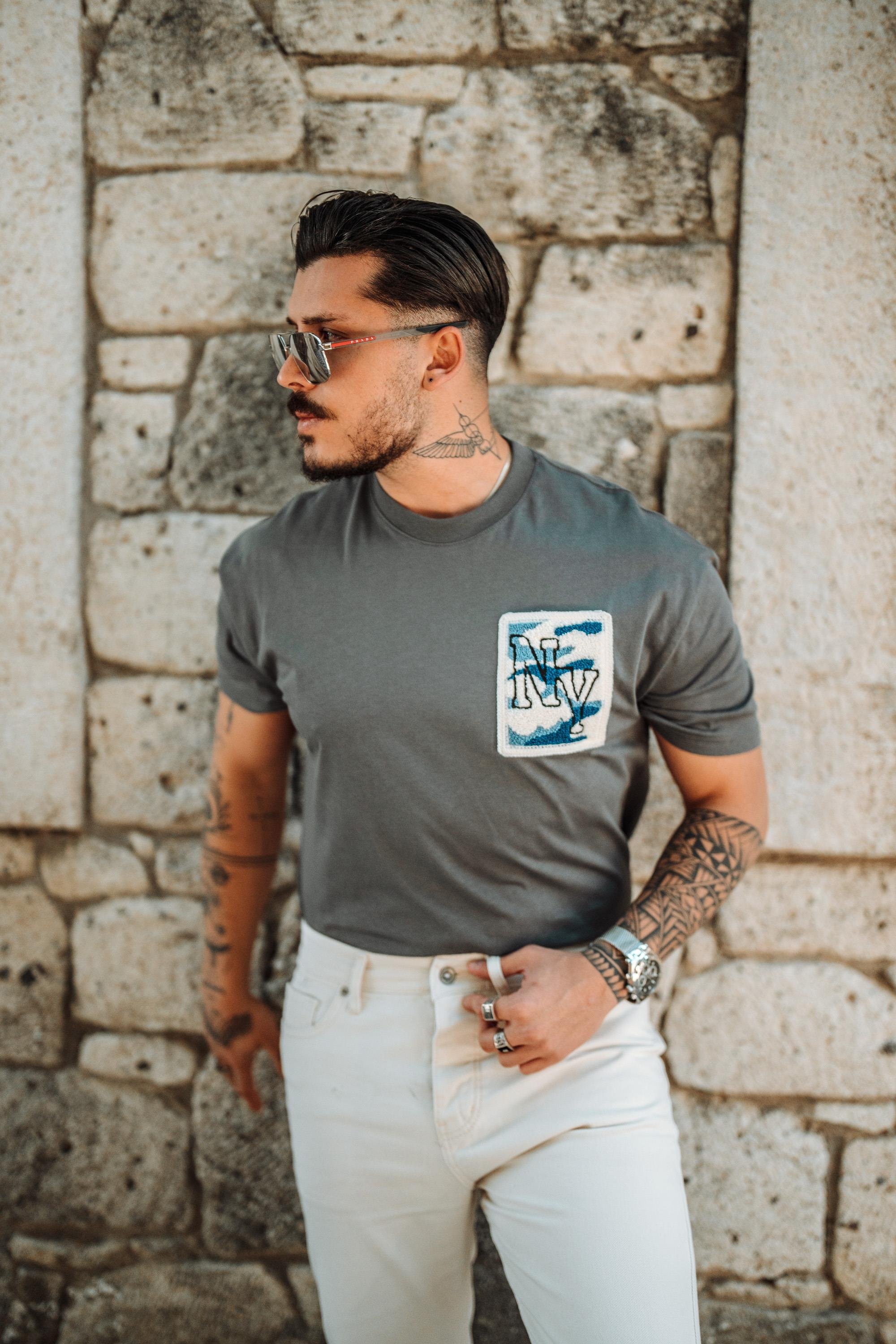 NY Nakışlı Oversize T-Shirt Kurşun
