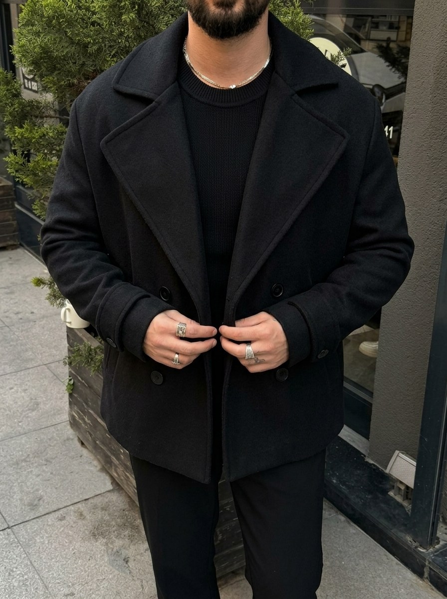 Olix Kaşe BoxFit Ceket Siyah