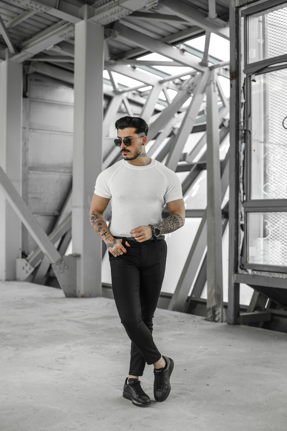 Omuz Detay Triko Tshirt Beyaz