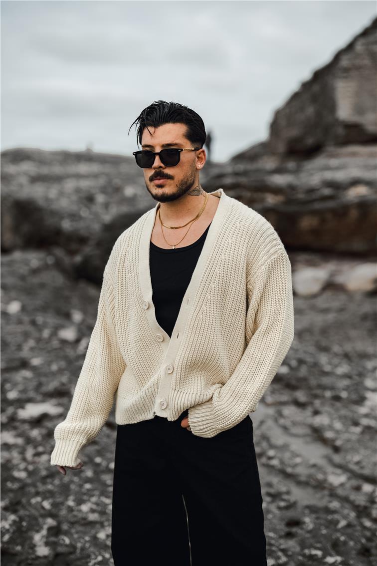 Örgülü Bol kalıp Hırka Krem