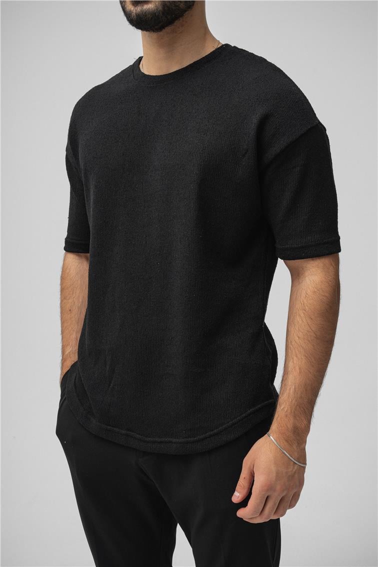 Örgülü Oversize T-Shirt Siyah