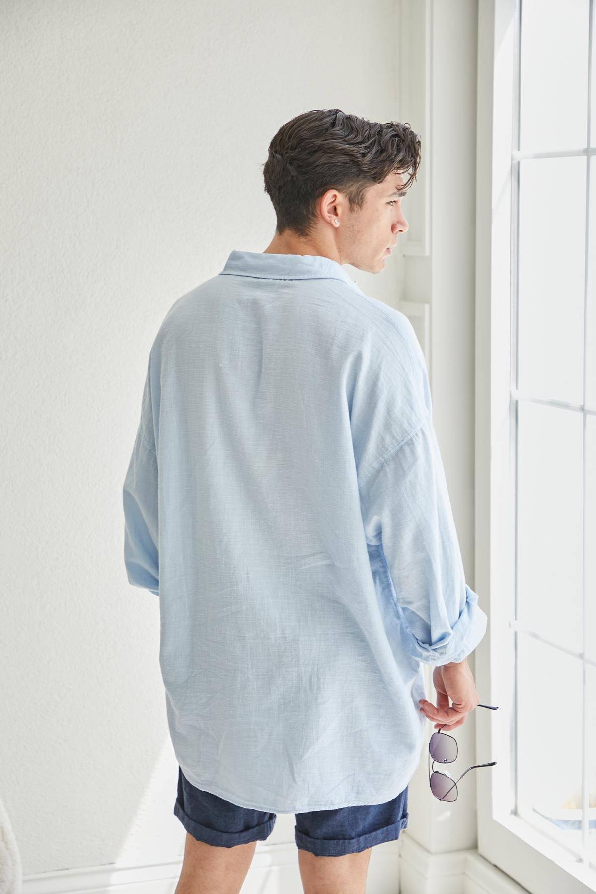 Örme Oversize Gömlek Açık Mavi