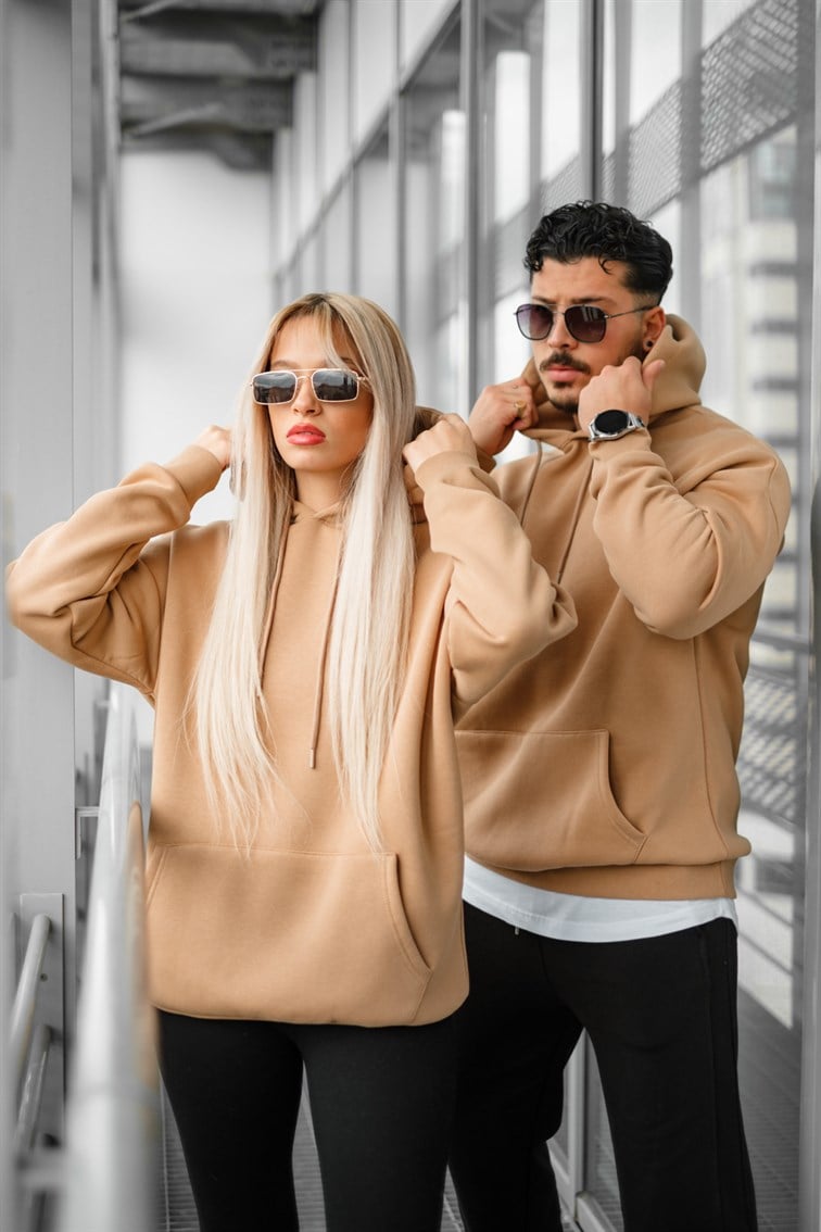 Oversize Basıc Kapüşonlu Unisex Sweatshirt