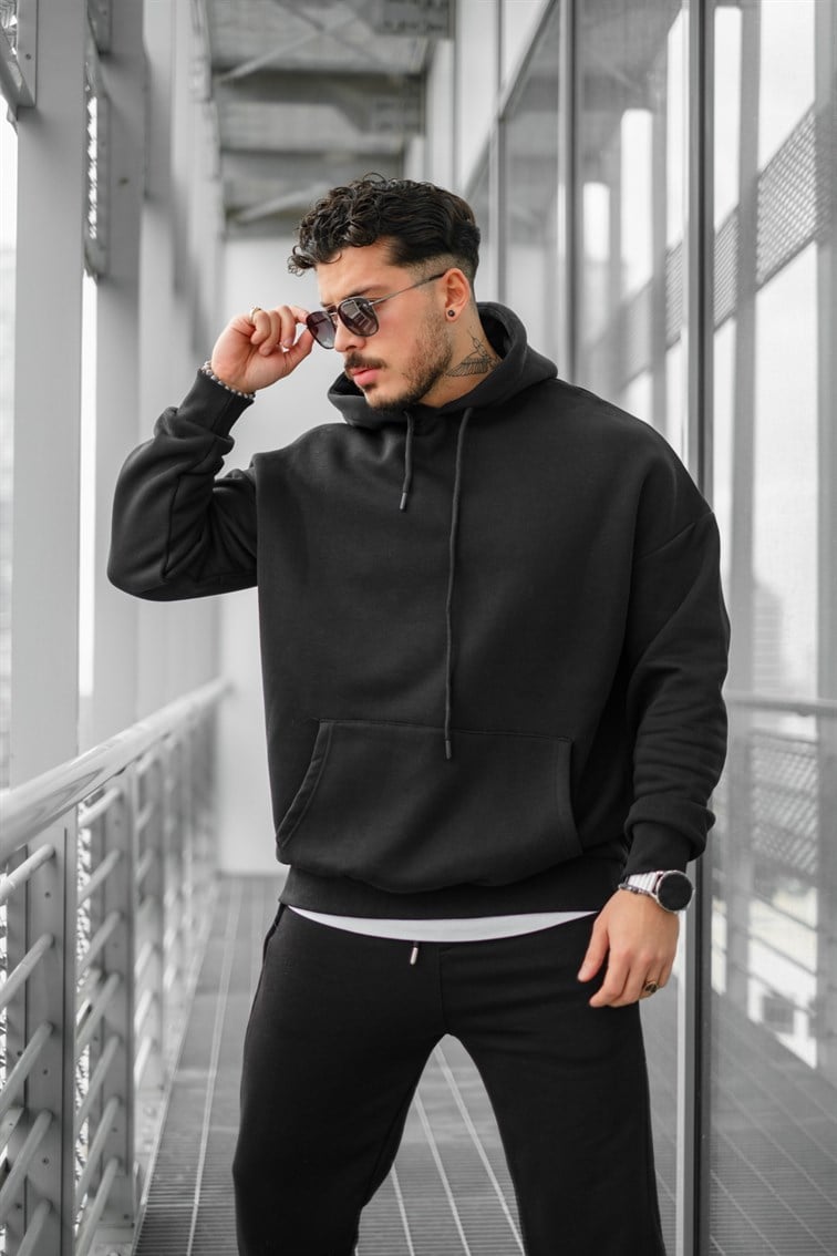 Oversize Basıc Kapüşonlu Unisex Sweatshirt