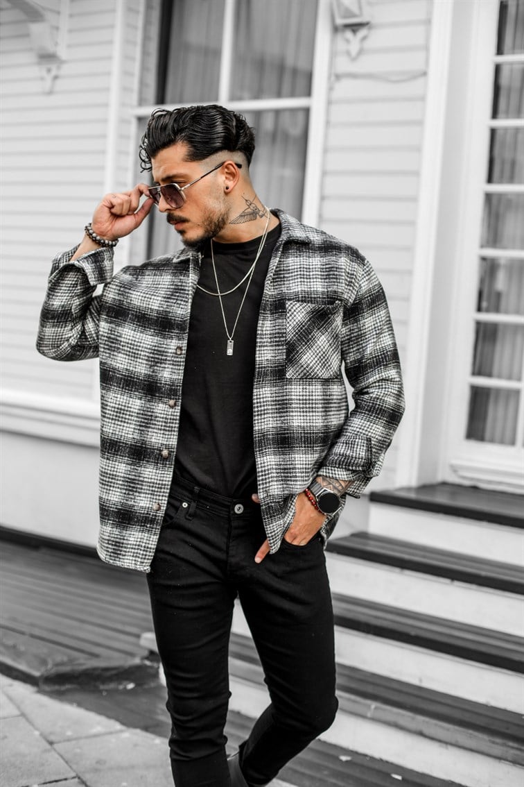 Oversize Çizgili Oduncu Gömlek