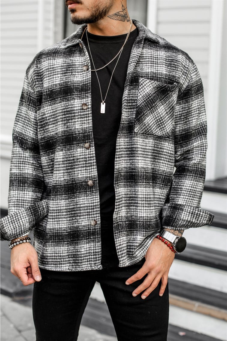 Oversize Çizgili Oduncu Gömlek