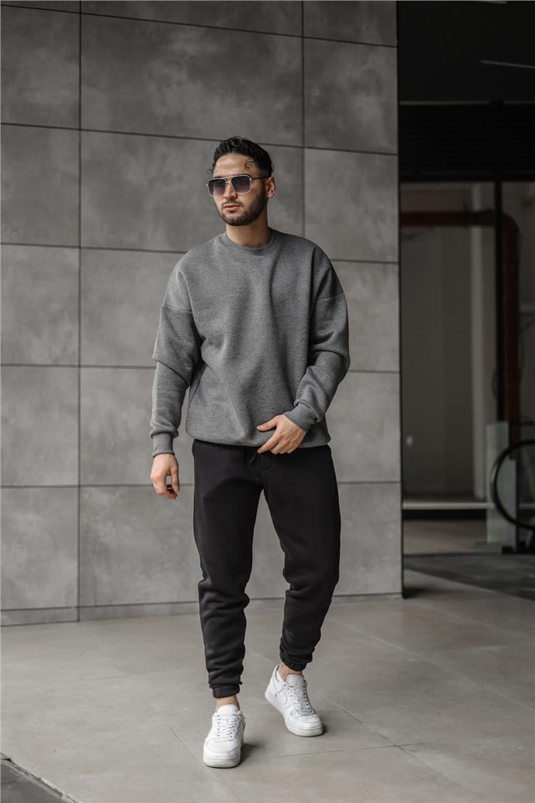 Oversize Dolgun Kumaş Sweatshirt Antrasit