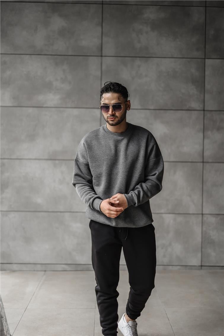 Oversize Dolgun Kumaş Sweatshirt Antrasit