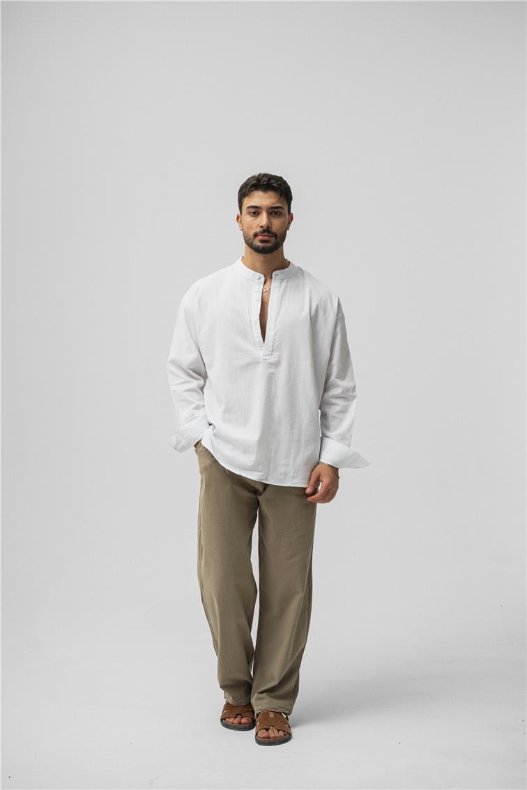 Oversize Keten T-Shirt Beyaz