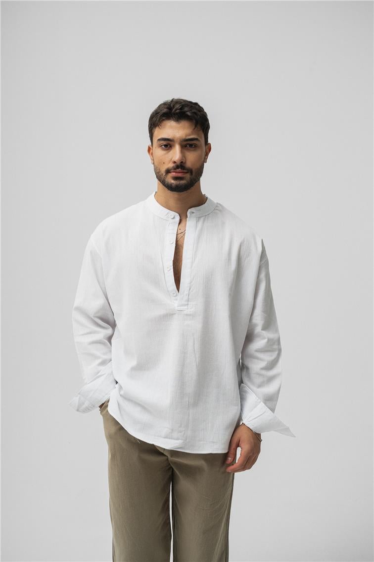 Oversize Keten T-Shirt Beyaz