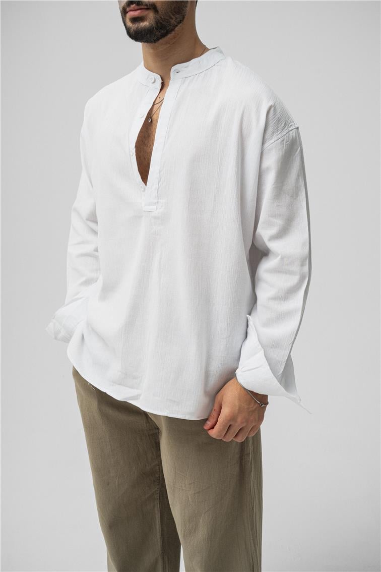 Oversize Keten T-Shirt Beyaz