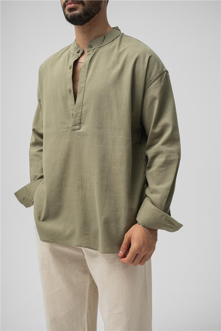 Oversize Keten T-Shirt Haki
