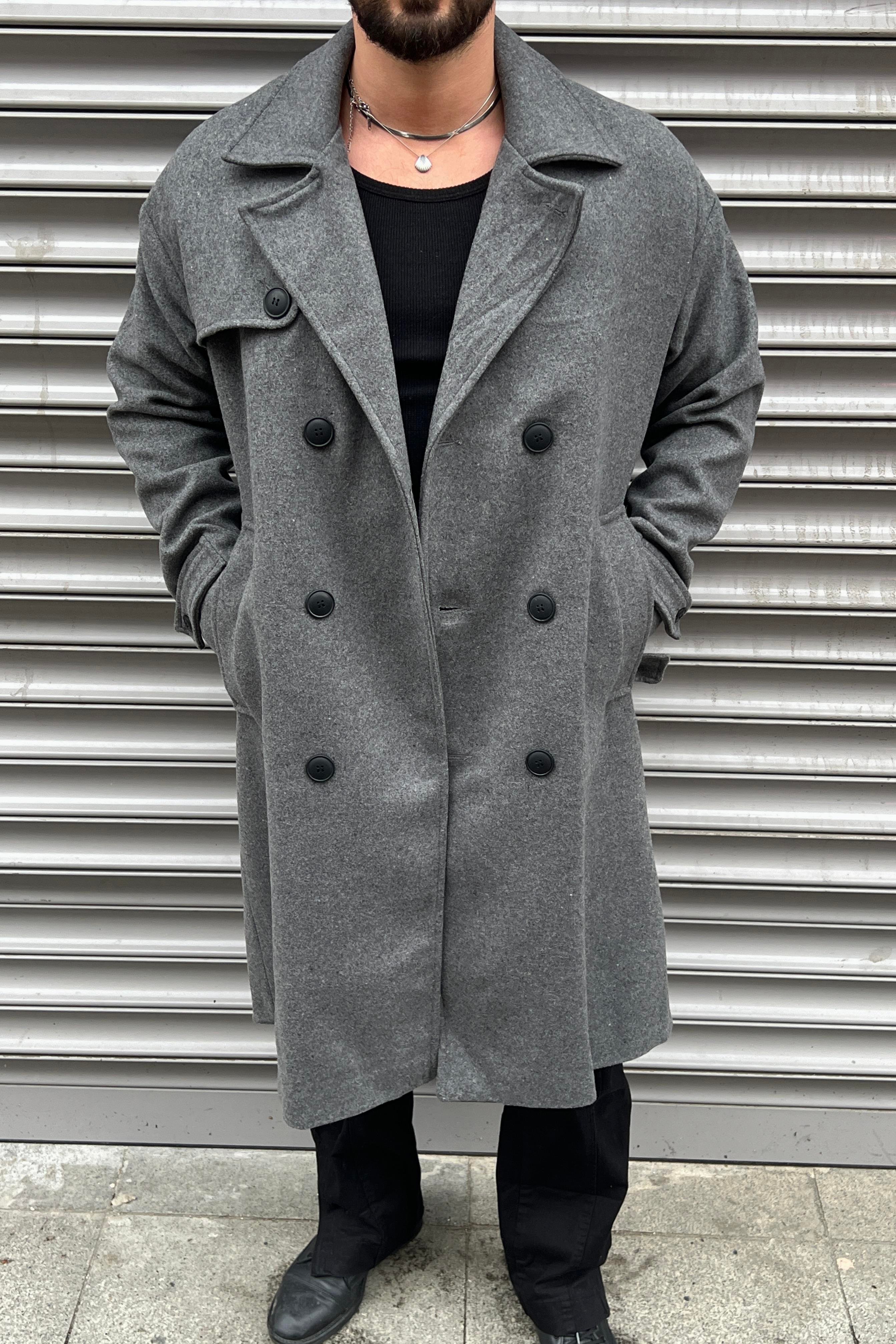 Oversize  Kol Detay Kaşe Kaban Antrasit