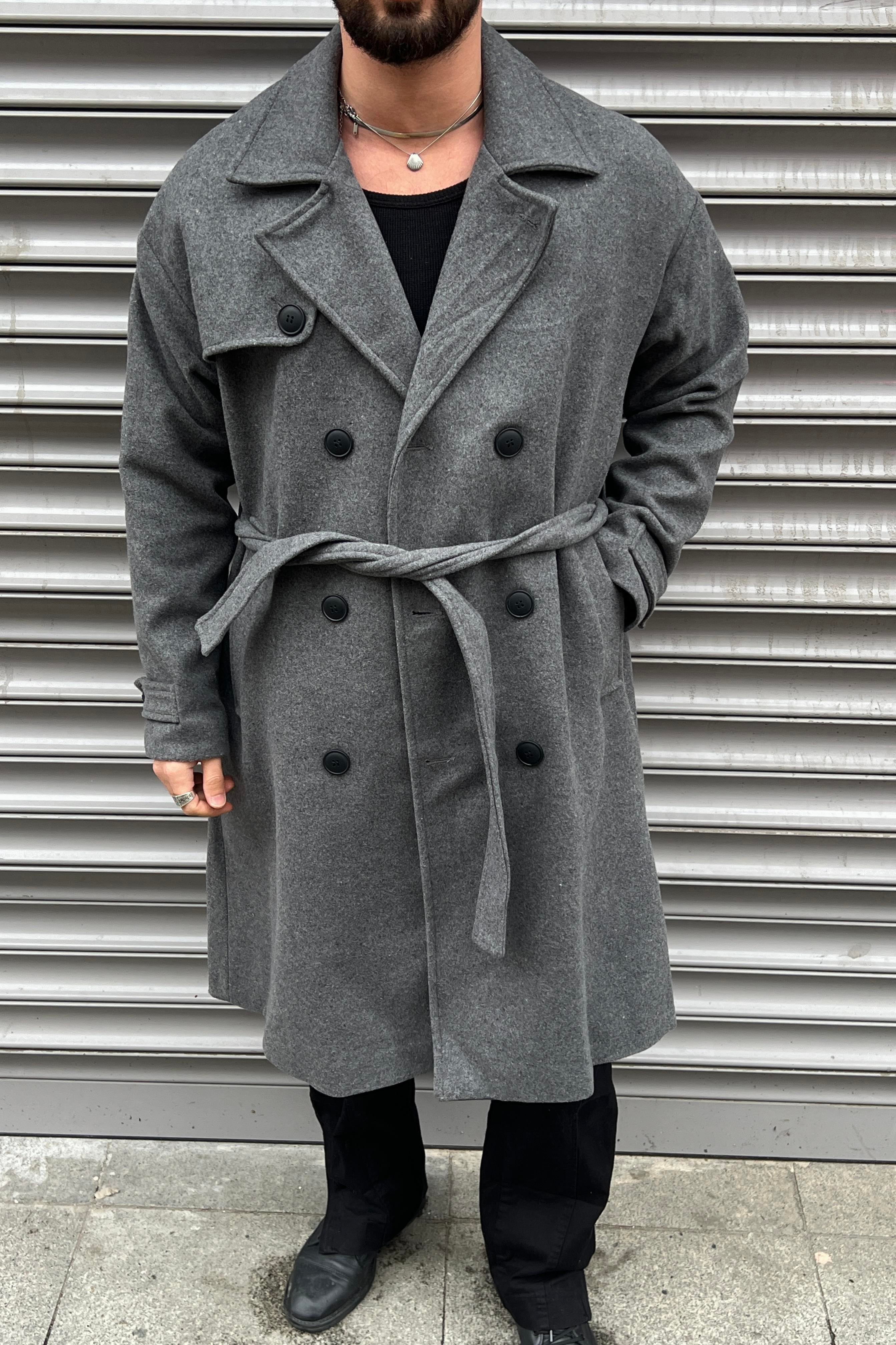 Oversize  Kol Detay Kaşe Kaban Antrasit