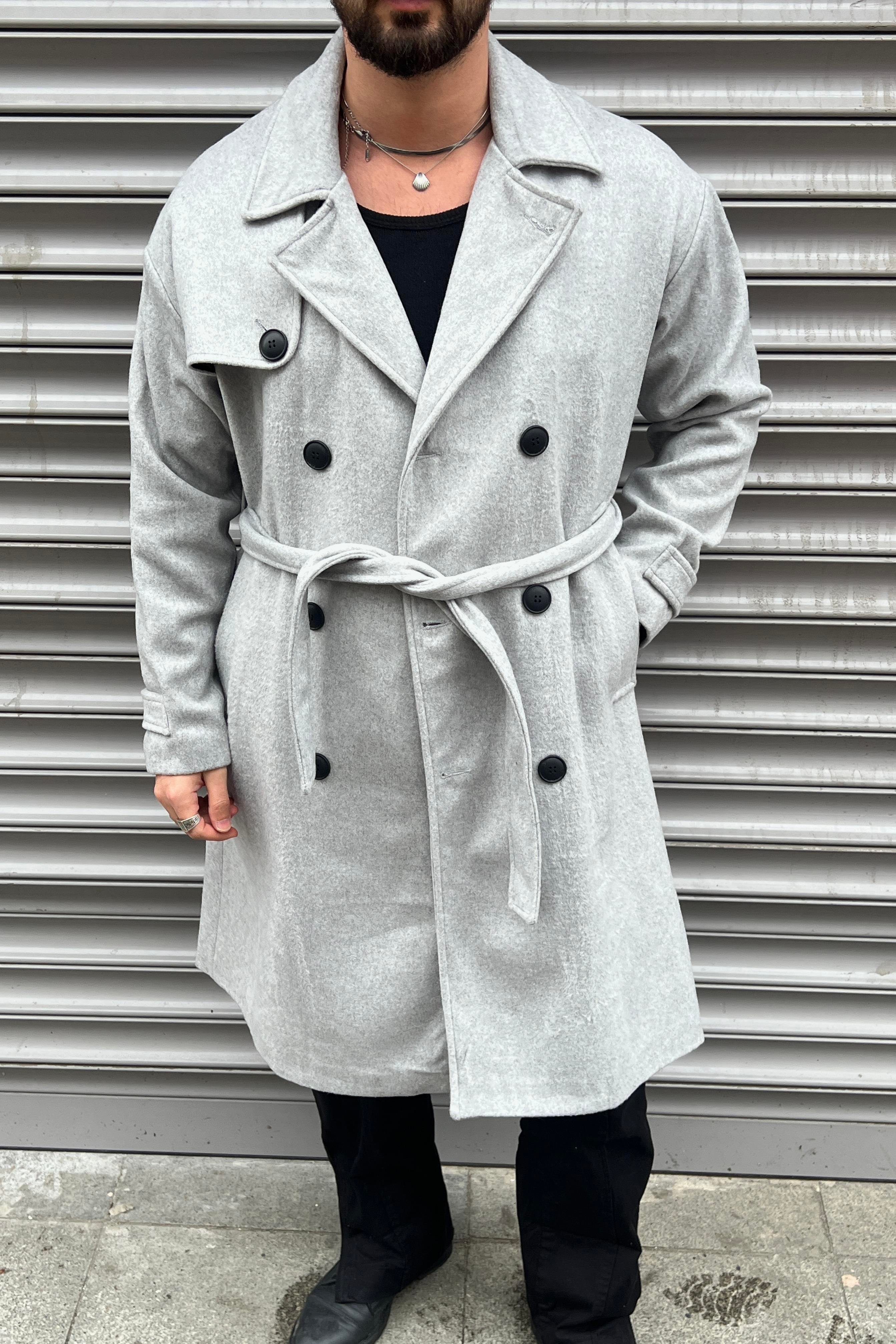 Oversize  Kol Detay Kaşe Kaban Gri