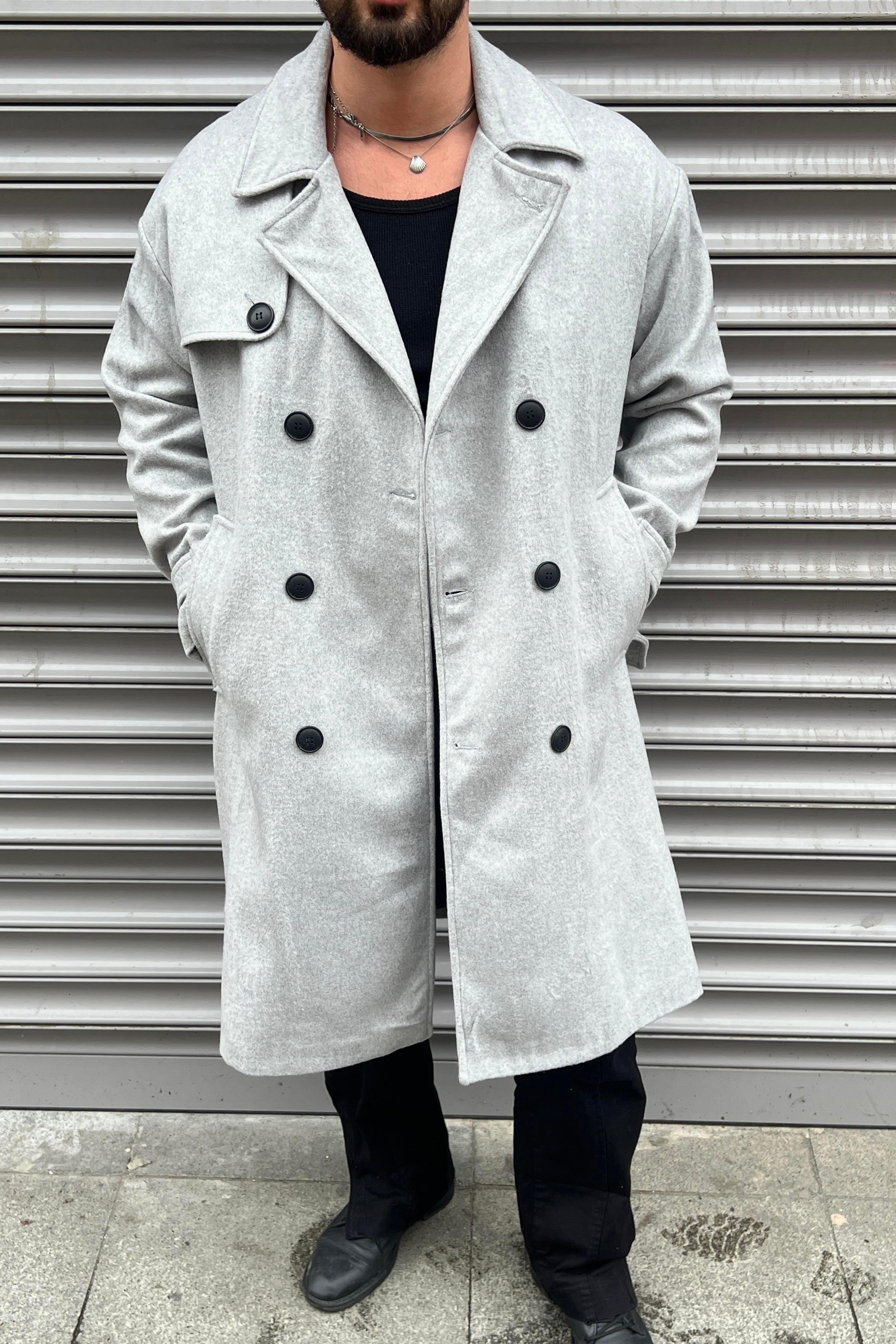 Oversize  Kol Detay Kaşe Kaban Gri