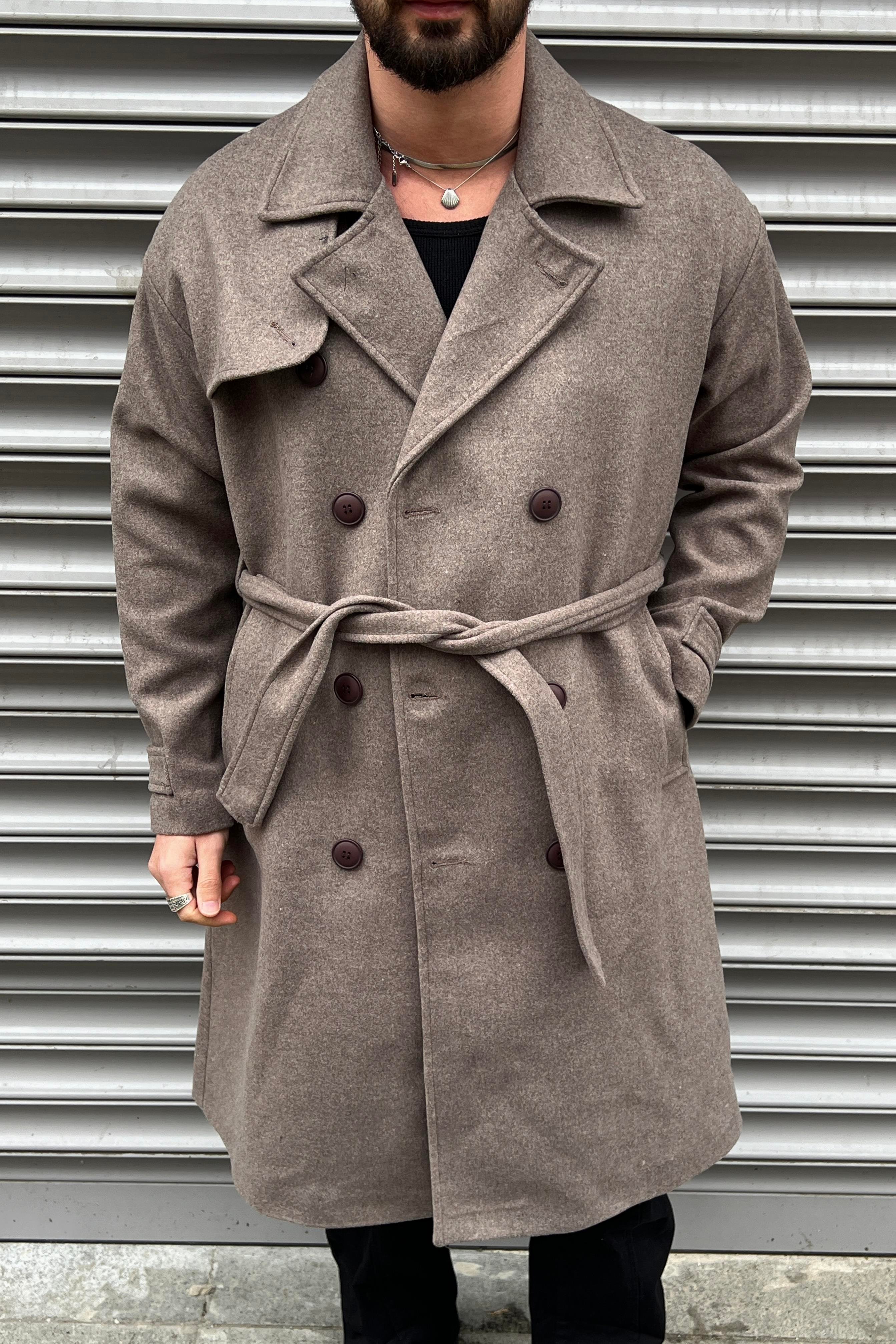 Oversize  Kol Detay Kaşe Kaban Sütlü Kahve