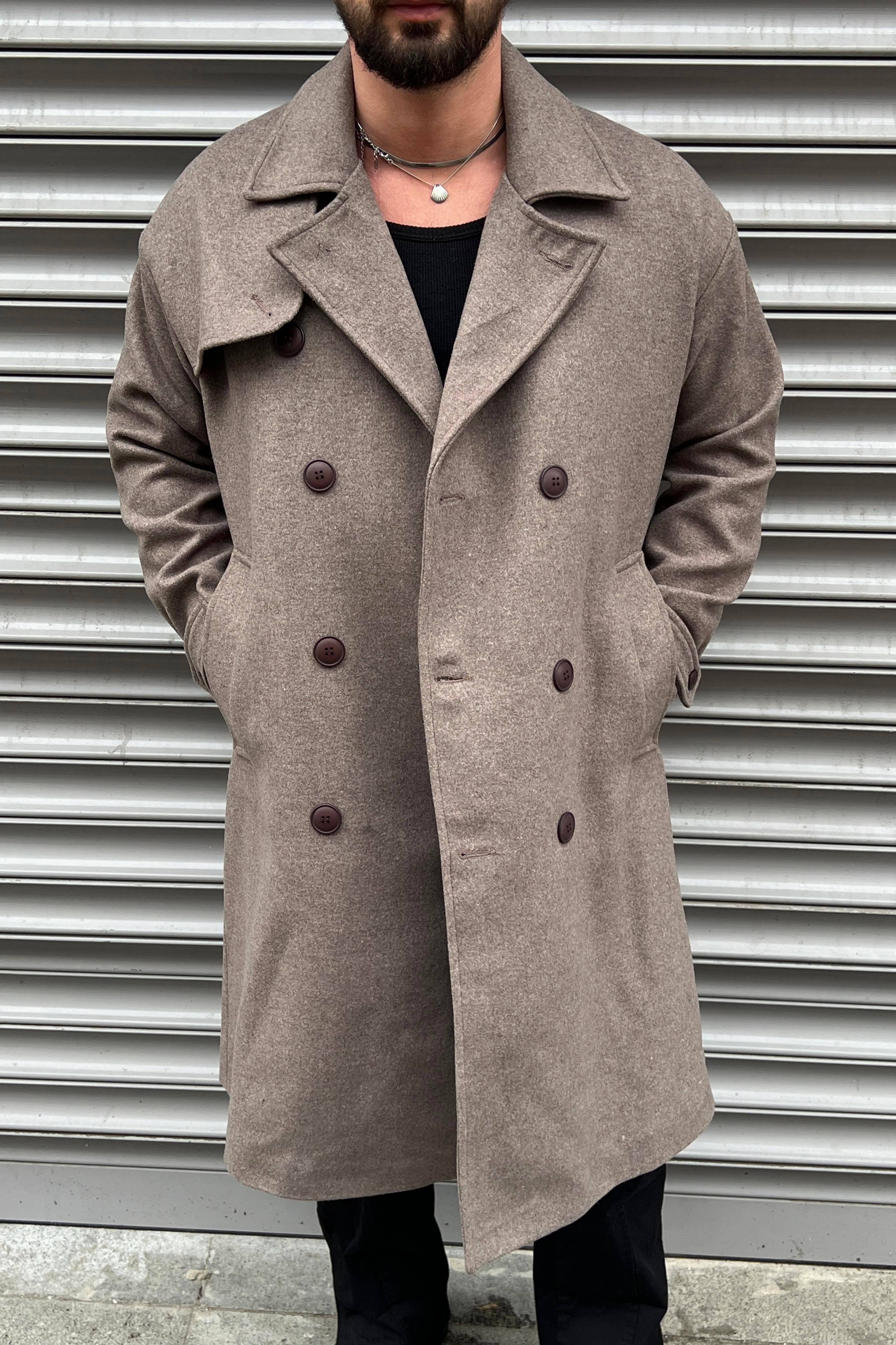 Oversize  Kol Detay Kaşe Kaban Sütlü Kahve